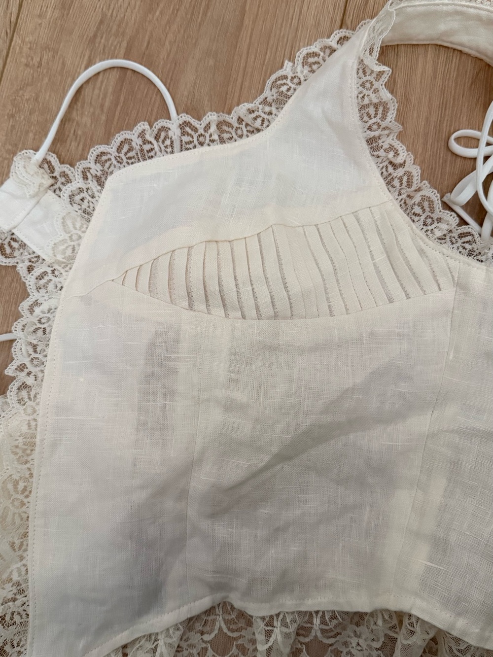 Fait Par Foutch Renee Ivory Linen Lace Corset Top M - Picture 6 of 13